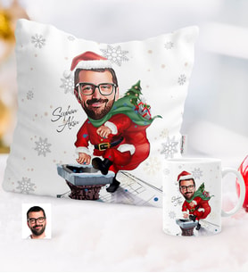 BK Gift Kişiye Özel Yılbaşı Temalı Bay Karikatürlü Yastık Kupa Seti - 3