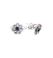 Söğütlü Silver Gümüş oksitli safir taşlı telkari çiçek modeli küpe