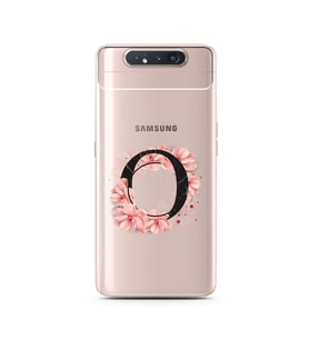 Pembe Çiçekli Harf Tasarım Süper Şeffaf Silikon Telefon Kılıfı Samsung A80 O-Har