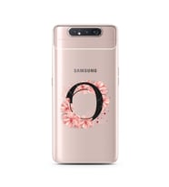 Pembe Çiçekli Harf Tasarım Süper Şeffaf Silikon Telefon Kılıfı Samsung A80 O-Har