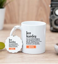 Kız Kardeş Kelime Anlamı Beyaz Kupa Bardak ve Anahtarlık