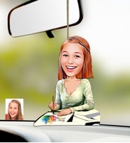 BK Gift Kişiye Özel Bayan Grafik Tasarımcı Karikatürlü Ahşap Araba Dikiz Ayna Süsü (Çok Renkli)