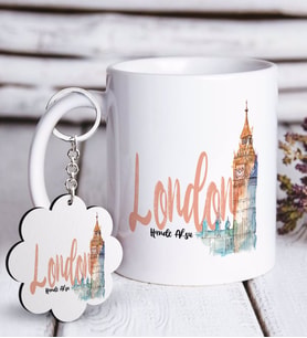 BK Gift Kişiye Özel London Beyaz Kupa ve Anahtarlık Hediye Seti-2 (Model 1)