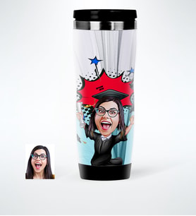 BK Gift Kişiye Özel Bayan Mezun Karikatürlü Çelik Termos Bardak  1