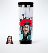 BK Gift Kişiye Özel Bayan Mezun Karikatürlü Çelik Termos Bardak  1