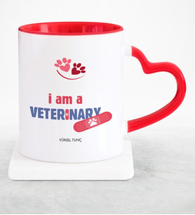 BK Gift Kişiye Özel Mesleki Veteriner Hekim Kırmızı Kalpli Kupa Bardak