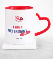 BK Gift Kişiye Özel Mesleki Veteriner Hekim Kırmızı Kalpli Kupa Bardak