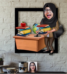 BK Gift Kişiye Özel Bayan Öğretmen Karikatürlü 3D Ahşap Tablo-8
