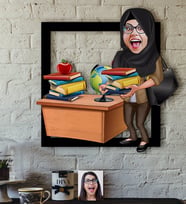 BK Gift Kişiye Özel Bayan Öğretmen Karikatürlü 3D Ahşap Tablo-8