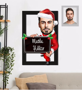 Kişiye Özel Yılbaşı Erkek Karikatürlü 3D Ahşap Tablo 30x47 Model-3