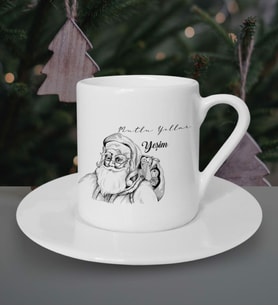Kişiye Özel Mutlu Yıllar Noel Baba Tasarımlı Beyaz Kahve Fincanı