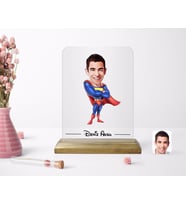 BK Gift Kişiye Özel Süper Adam Karikatürlü Ahşap Standlı Çerçeve (Beyaz)