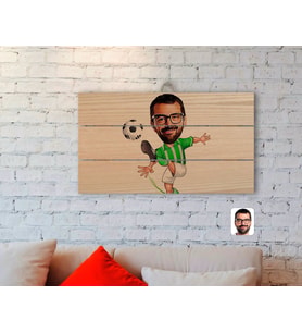 BK Gift Kişiye Özel Yeşil Beyaz Futbolcu Karikatürlü Otantik Ahşap Palet Tablo-1