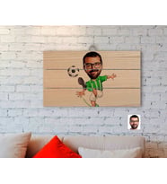 BK Gift Kişiye Özel Yeşil Beyaz Futbolcu Karikatürlü Otantik Ahşap Palet Tablo-1