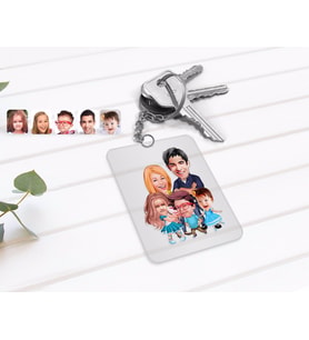 BK Gift Kişiye Özel Aile Karikatürlü Şeffaf Pleksi Anahtarlık-7 (Beyaz)