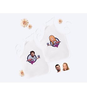 BK Gift Kişiye Özel İkili Erkek ve Kadın Chef Karikatürlü Beyaz Mutfak Önlüğü Seti-13