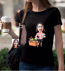 BK Gift Kişiye Özel Bayan Öğretmen Karikatürlü Siyah T-Shirt-5