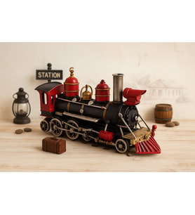Nostaljik Metal Kara Tren Siyah Lokomotif (Kırmızı) E-2324SS