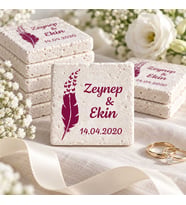 30 Adet Kişiye Özel Baskılı Doğal Taş Magnet 5x5cm Söz, Nikah, Nişan Hatırası (Beyaz)