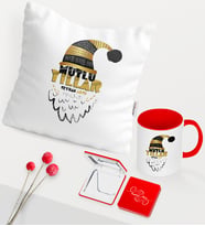 BK Gift Kişiye Özel Yılbaşı Mutlu Yıllar Temalı Kırmızı Kupa Ayna Yastık Seti - 8