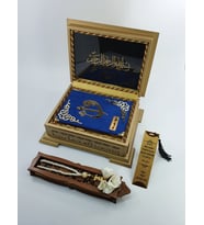 Hediye Kuranı Kerim Seti Ahşap Kutulu Koyu Mavi (Model 1)