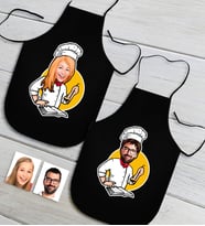 BK Gift Kişiye Özel İkili Bay ve Bayan Chef Karikatürlü Siyah Mutfak Önlüğü Seti-12