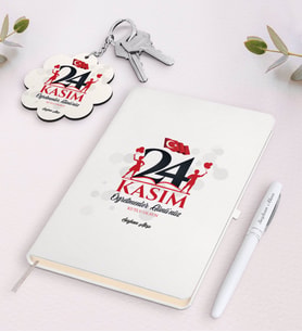 BK Gift Kişiye Özel Öğretmenler Gününüz Kutlu Olsun Beyaz Defter Kalem ve Anahtarlık Hediye Seti-2 (Model 1)
