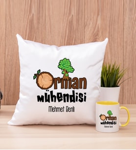 Orman Mühendisi Kare Yastık ve Sarı Kupa Bardak