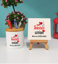 En Tatlı Anestezi Uzmanı Hediye Kalemlik ve Dekoratif Taş Baskı Hediye Seti