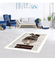 Gazete Üzerinde Bilge Baykuş Dijital Baskı Yıkanabilir Modern Çocuk Halısı  (Bej)