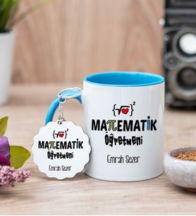 Matematik Öğretmeni Mavi Kupa Bardak Ve Anahtarlık Set