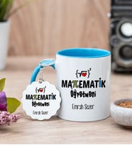 Matematik Öğretmeni Mavi Kupa Bardak Ve Anahtarlık Set