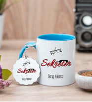 Sekreter Mavi Kupa Bardak Ve Anahtarlık Set