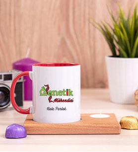 Genetik Mühendisi Ahşap Altlıklı Mumlu Kırmızı Kupa Bardak