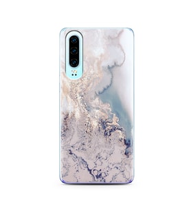 Lila Mermer Tasarımlı Süper Şeffaf Silikon Telefon Kılıfı Huawei P30  