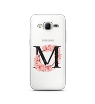 Pembe Çiçekli Harf Tasarım Süper Şeffaf Silikon Telefon Kılıfı Samsung Core Prim
