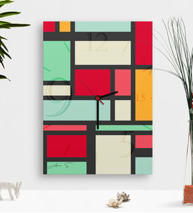 BK Gift Kişiye Özel Mondrian Ahşap Tablo Duvar Saati-2 (Çok Renkli)