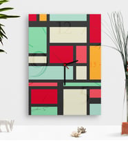 BK Gift Kişiye Özel Mondrian Ahşap Tablo Duvar Saati-2 (Çok Renkli)