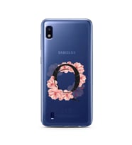 Pembe Çiçekli Harf Tasarım Süper Şeffaf Silikon Telefon Kılıfı Samsung A10 Q-Har