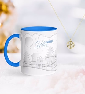 BK Gift Kişiye Özel Yılbaşı Mutlu Yıllar Mavi Kupa ve Kar Tanesi Kolye-23 (Model 1)
