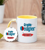 Grafiker Sarı Kupa Bardak Ve Anahtarlık Set