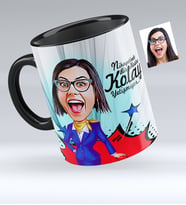 BK Gift Kişiye Özel Hostes Karikatürlü Siyah Kupa Bardak  2