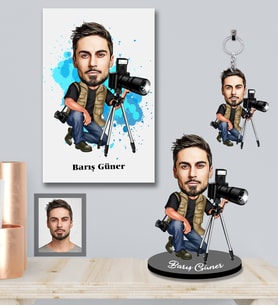 Kişiye Özel Fotoğrafçı Karikatürlü 3 lü Hediye Seti Bay-2