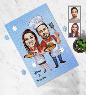 Kişiye Özel Aşçı Sevgili Karikatürlü A4 99 Parça Puzzle Model-2