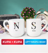 İkili Kişiye Özel Baş Harf ve İsim Yazılı Kupa Bardak Oval