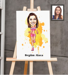 Kişiye Özel Sporcu Karikatürlü  Ahşap Tablo 30x47 Bayan-1