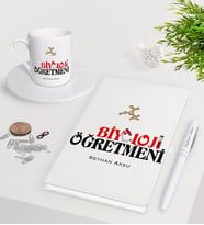 BK Gift Kişiye Özel Biyoloji Öğretmeni Beyaz Defter Kalem Türk Kahvesi Fincanı Seti-1 (Model 1)