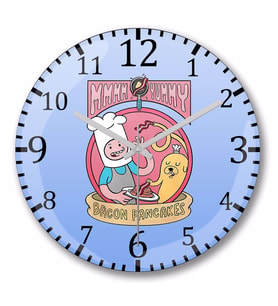Adventure Time Bacon Pancakes  Duvar Saati Bombeli Gercek Cam
