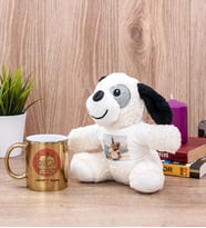 Aşık Çiftlere Özel Gold Kupa Bardak ve Peluş Köpek