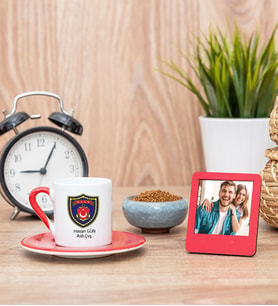 Deniz Kuvvetleri Kırmızı Kahve Fincanı ve Kırmızı Mini Fotoğraf Çerçevesi